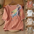 thumbnail image 1 of Jacenvly Hauts pour Femmes Liquidation T-shirt Imprimé de Mode pour Femmes Manches Courtes Blouse Col Rond Décontracté Haut de Printemps et d'Été Hauts à Manches Courtes pour Femmes Tendance, 1 of 9