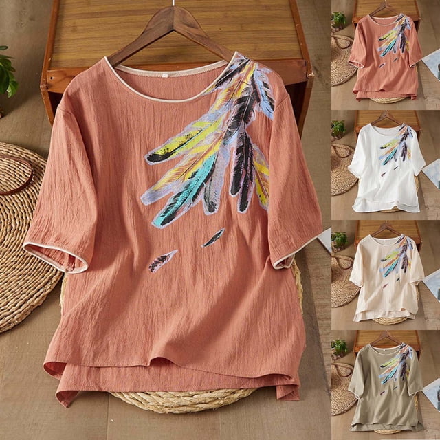 Jacenvly Hauts pour Femmes Liquidation T-shirt Imprimé de Mode pour Femmes Manches Courtes Blouse Col Rond Décontracté Haut de Printemps et d'Été Hauts à Manches Courtes pour Femmes Tendance