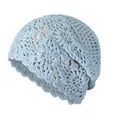 thumbnail image 3 of XIAOCHA Women Crochet‑Lace Beanie Bohemian Solid Knit Crochet Slouchy Hat Handmade Summer Cap,Blue, 3 of 3