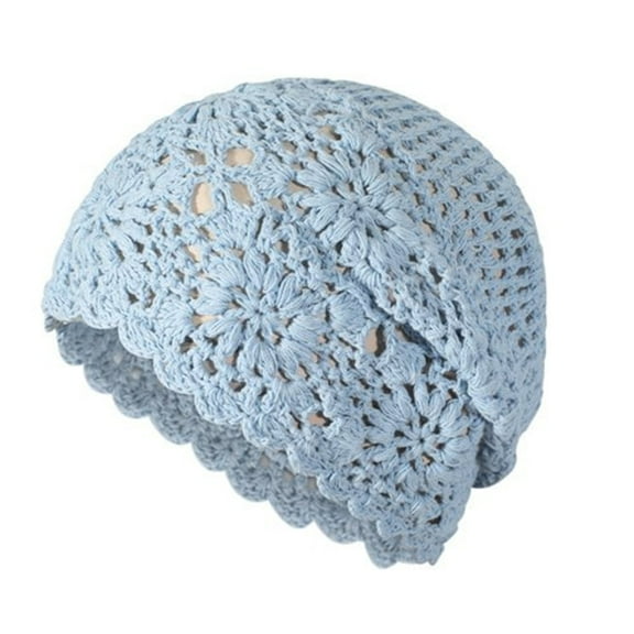 Ticikt Women Cotton Crochet Slouchy Hat Handmade Knit Cutout Summer Floral Cap,Color:Blue