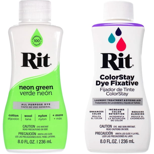 Rit Dye – Tinte Líquido para Telas para Manualidades, Ropa y Decoración – Botella de 8 oz. – Verde Neón con Fijador de Color