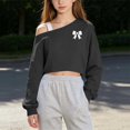 thumbnail image 2 of Edvintorg Sweatshirts for Teen Girls One Shoulder Cropped Sweatshirt Solid Color Long Sleeve Casual Pullover Top Lightweight Little Girls Clothes Size 5-15, 2 of 7