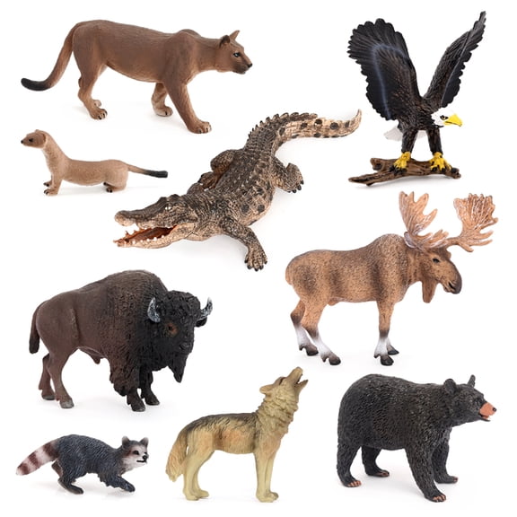 Safari Figures 9PCS North America Animal Toys Figurines for Christmas Birthday Gift Education