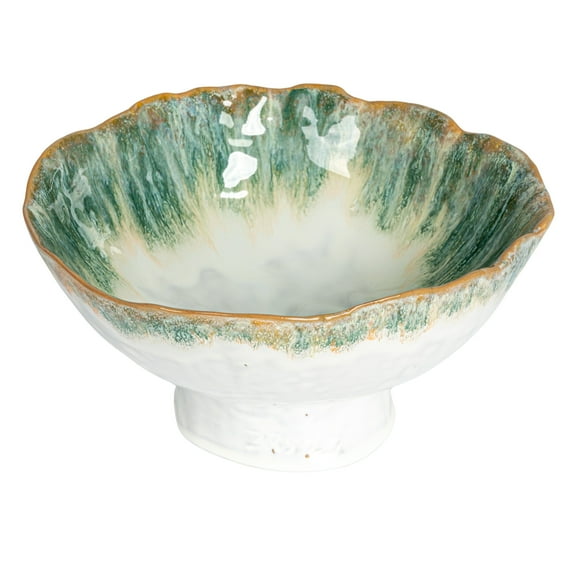Creative Co-Op Large Stoneware Footed Bowl with Speckled Glaze, Green and Brown