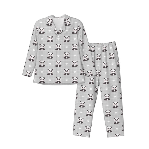 Fotbe Panda Bear Pijama de Hombre con Estampado de Manga Larga, Conjunto de 2 Piezas, Ropa de Dormir Suave y Cómoda con Bolsillos-Large