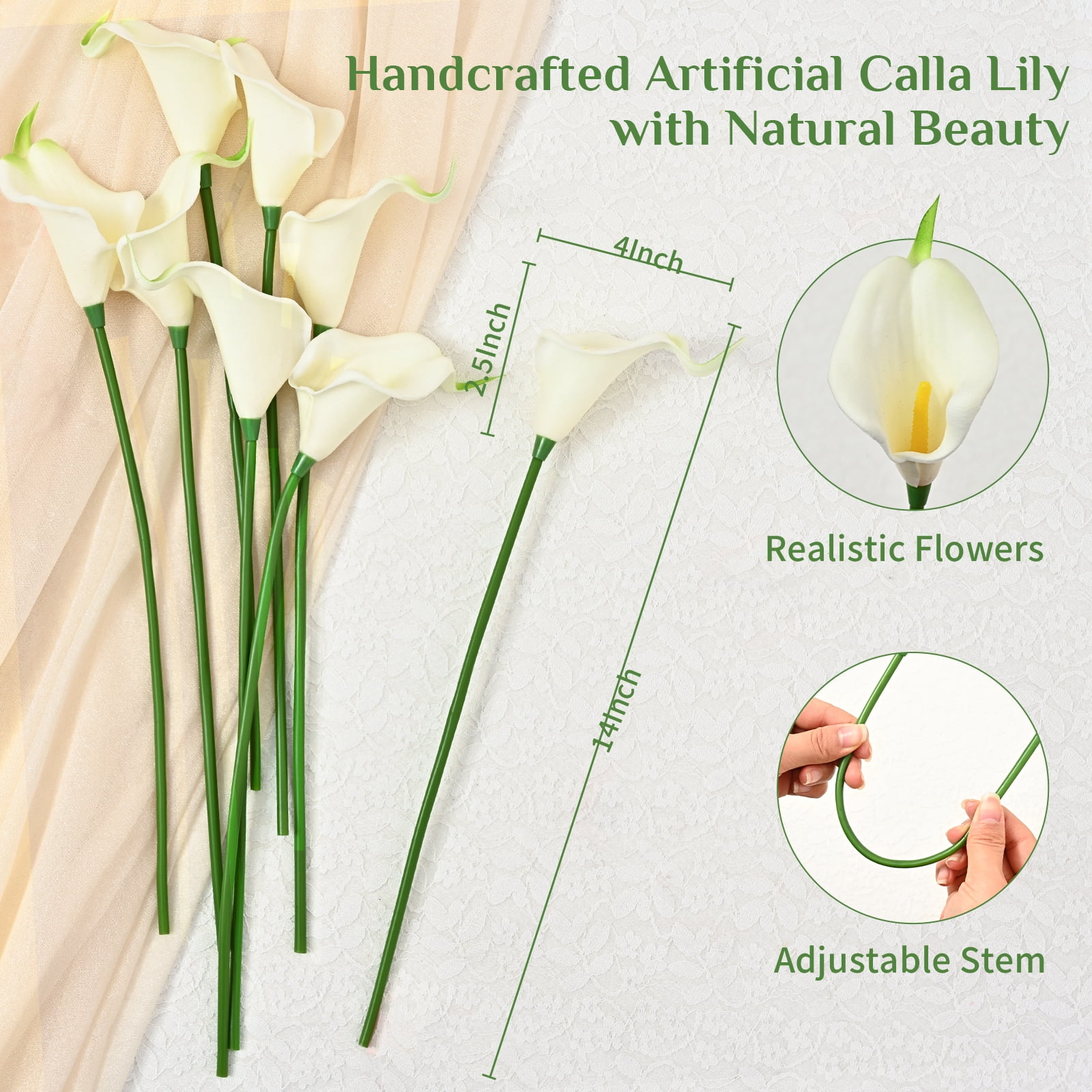 Lyacmy Cream White Calla Lily 36Pcs Artificial Flowers, 14 inch PU Real Touch Silk Flower Bouquet for Wedding Table Centerpiece Home Decoration