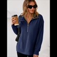 thumbnail image 4 of Sudadera Ligera y Suave de Larga con Solapa y Media Cremallera para Mujer, Estilo Informal, Holgada y con Cuello de . Azul Oscuro L, 4 of 8