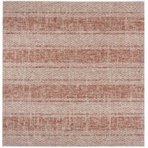 SAFAVIEH Courtyard Robert Striped Indoor/Outdoor Area Rug, 6'7" x 6'7" Square, Light Beige/Terracotta
