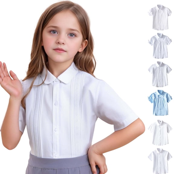 XINXIAOO Kids Girls Button Down Shirts White Uniform Shirts for Girls Graduation Shirts School Shirts for Girls 3-4 Years