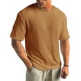 thumbnail image 2 of ADSSDQ Men's Round Neck Short Sleeve Waffle Knit Tee Summer Casual T Shirt Tops Orange L, 2 of 5