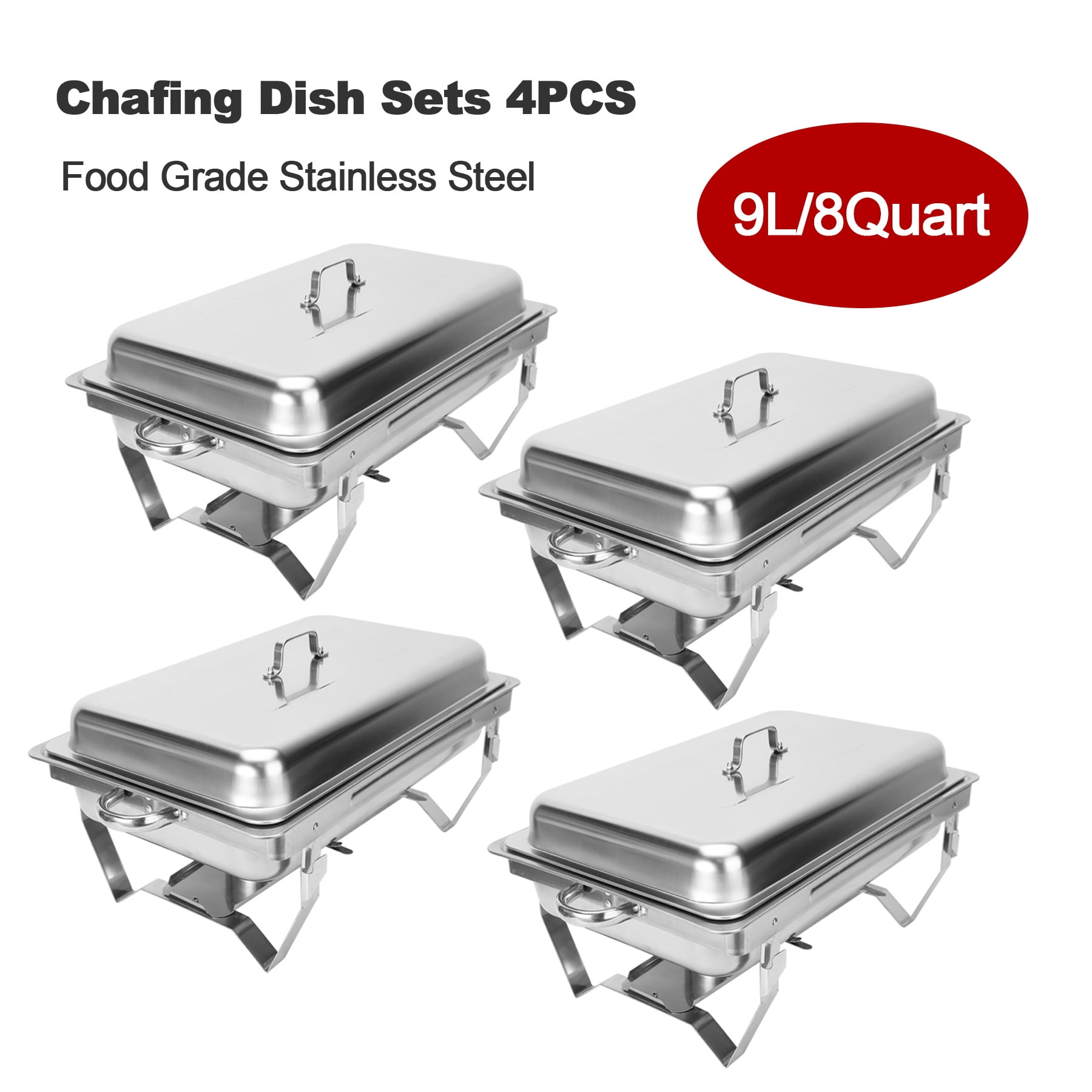 2Pack Chafer Chafing Dish Sets 9L 8Q Stainless Steel w/ Foldable Legs Trays