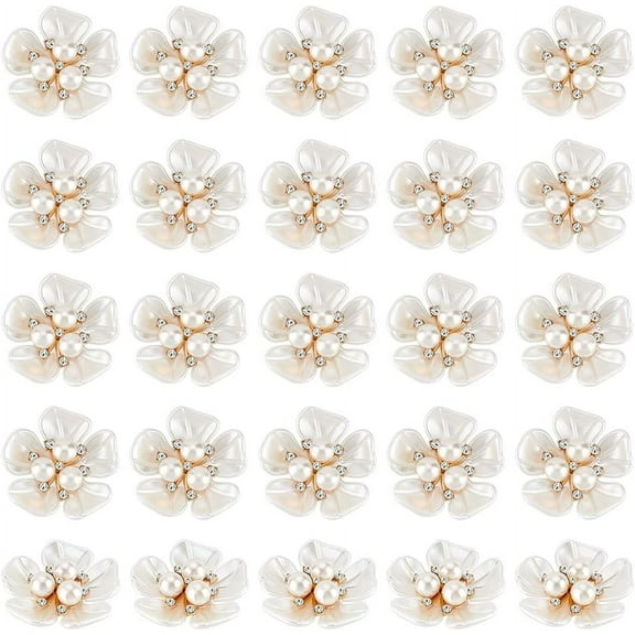 DIY 30Pcs Pearl Rhinestone Buttons Embellishments Rhinestone Flatback Beads Pearl Flower Buttons for Jewelry Making Scrapbooking DIY Crafts Wedding Hairpins Decoration DIY