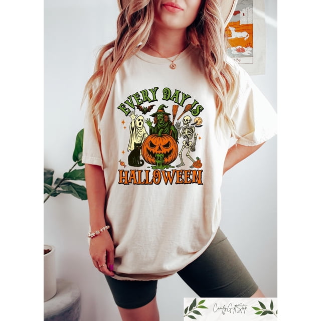 Comfort Every Day Is Halloween Shirt, Retro Spooky T-shirt, Fall Skeleton T-Shirt, Hallowe - As Picture - L