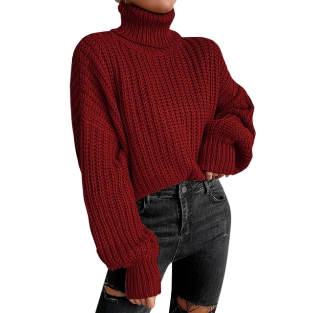 Chandail à Col Roulé pour Femmes Hiver Mode pour Femmes Ample Tricoté Col Roulé Nylon Coton Grande Taille Chandail pour Femmes, Chandail à Col Roulé pour Femmes G