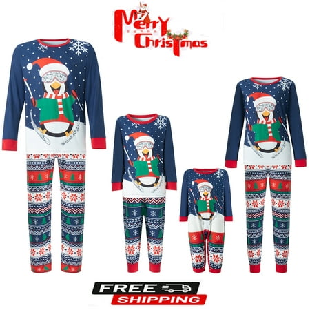 

Matching Family Pajamas Sets Christmas PJ s Cartoon Penguin Print Top and Snowflake Pattern Pants Jammies Sleepwear