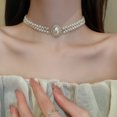 thumbnail image 4 of 1pcs elegant double pearl fringe flower diamond necklace adorn women's necklace, 4 of 5