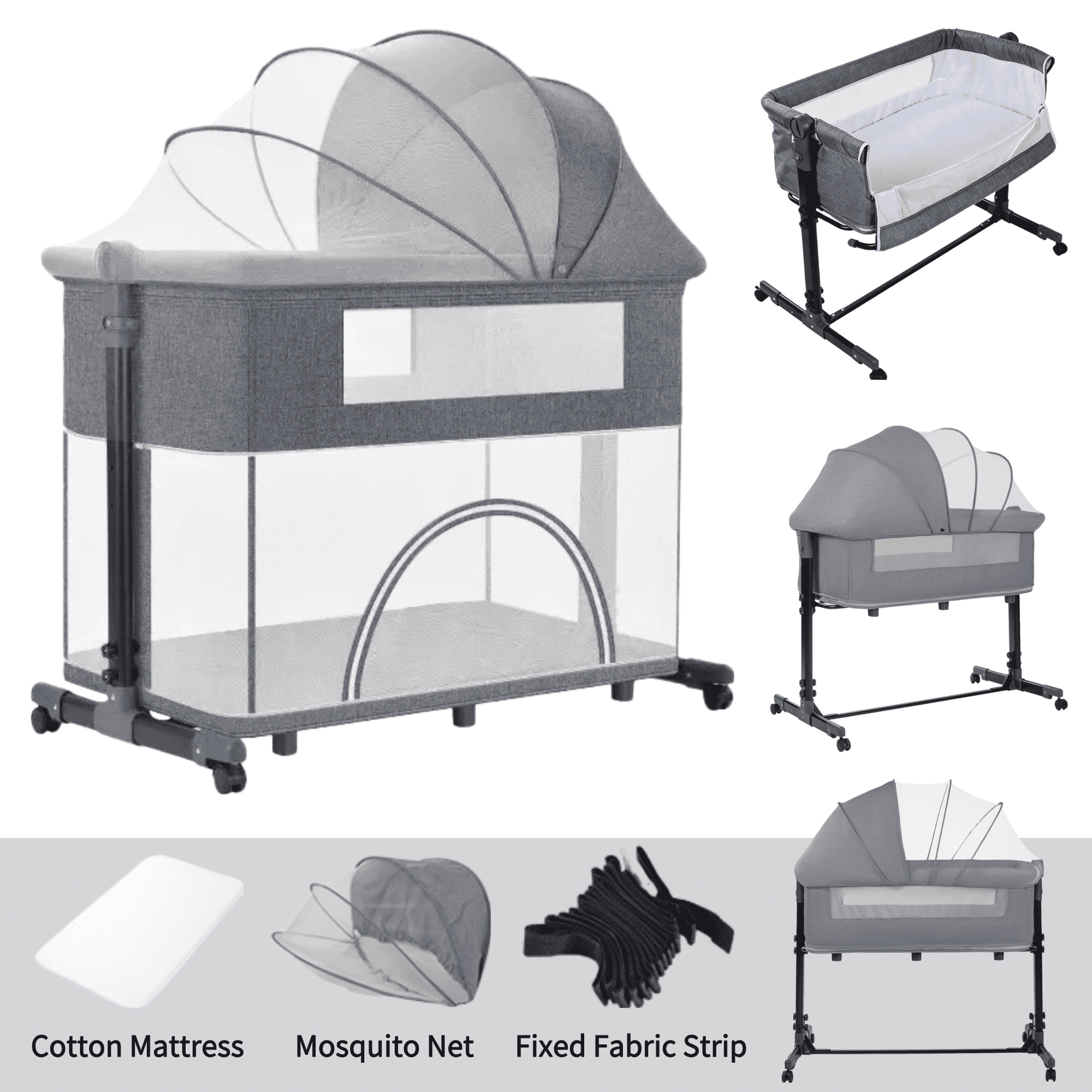 Portable Baby Bassinet & Baby Bedside Sleeper,Newborn Rocking Crib and Playard Combo with Play Zone,Unisex,Grey