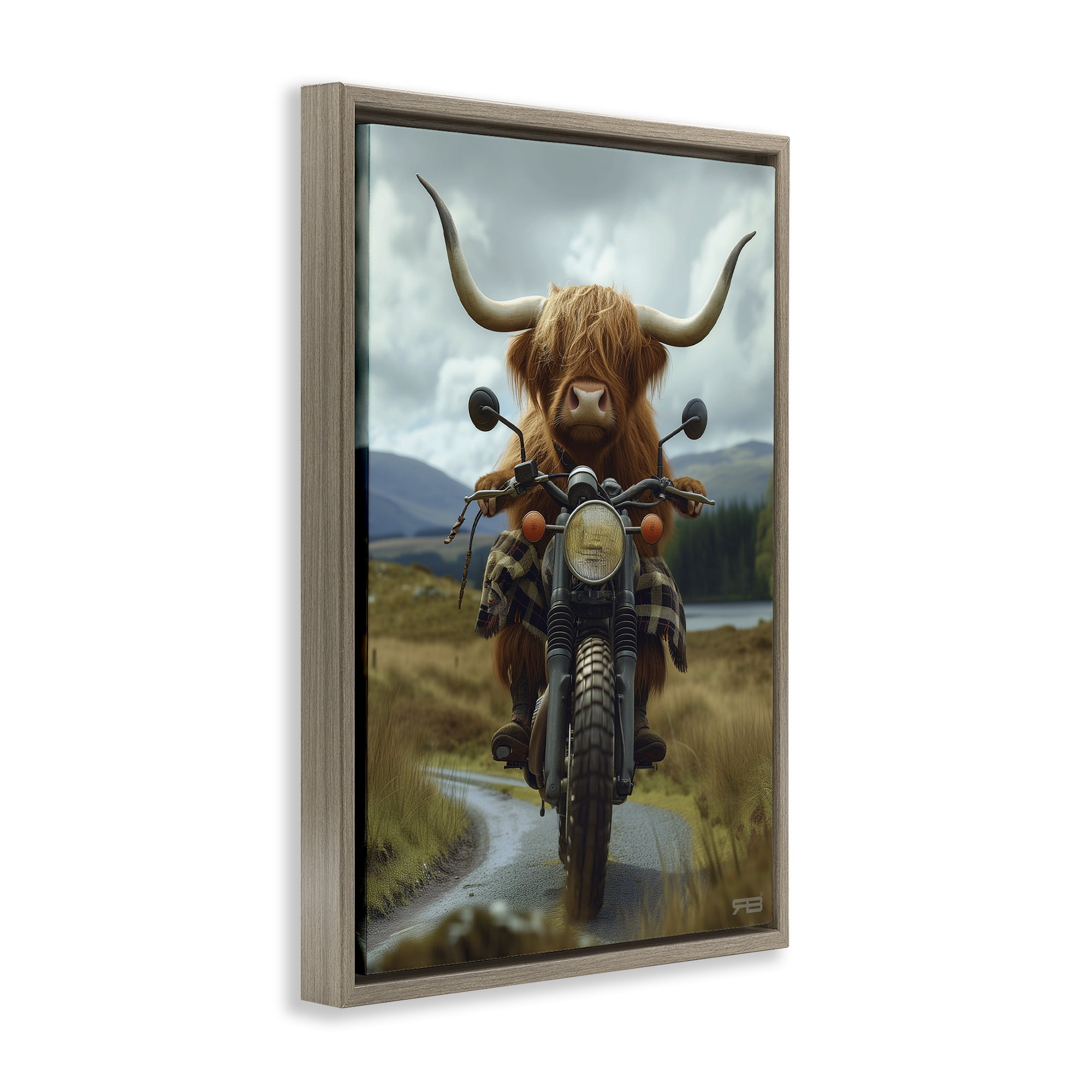 Stupell Industries Motorbike Rural Cattle Animals & Insects Painting Brown Floater Framed Art Print Wall Art, 17 x 25