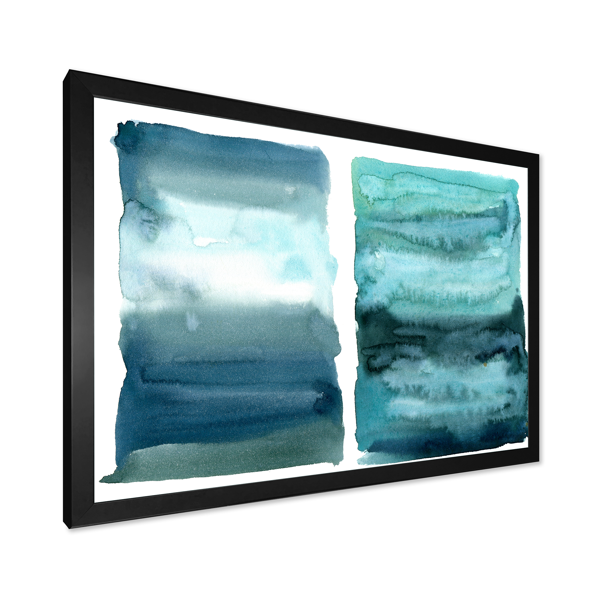 Designart 'Abstract Blue Ocean Aquatic Impression II' Modern Framed Art Print