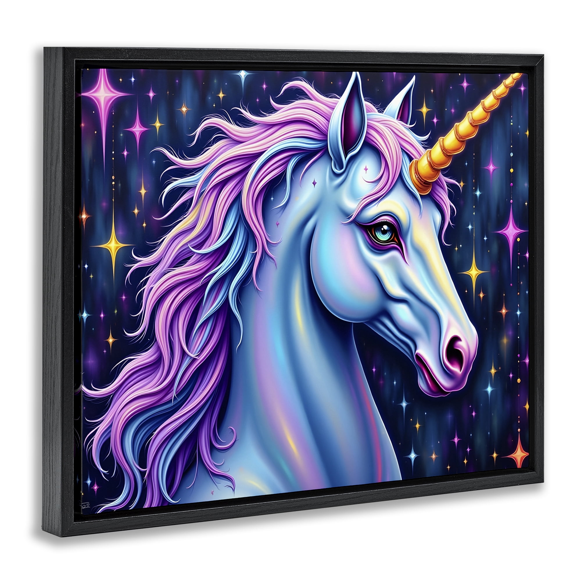Stupell Industries Star Dancer Unicorn Black Framed Floater Canvas Wall Art, design by Tabz Jones