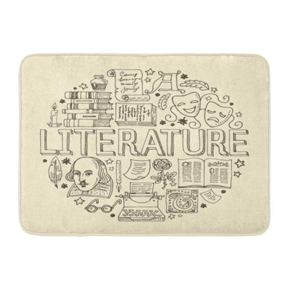 SIDONKU Shakespeare Literature Doodle Images and Arranged in Circle Book Doormat Floor Rug Bath Mat 23.6x15.7 inch
