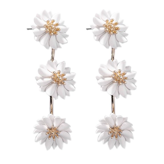 StylesILove Women White Triple Daisy Drop Stud Earrings Wedding Special Event Fashion Jewelry