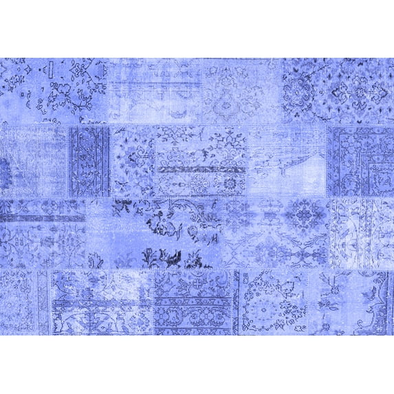 Ahgly Company Machine Washable Indoor Rectangle Patchwork Blue Transitional Area Rugs, 8' x 12'