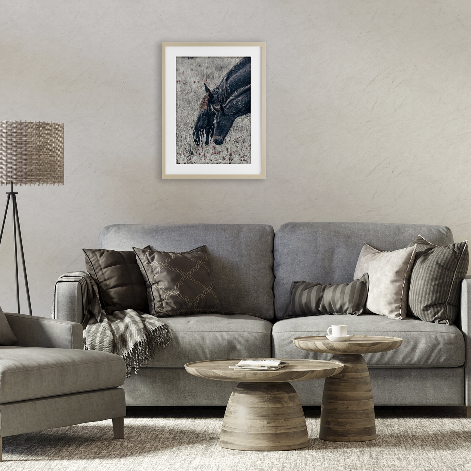 Stupell Industries New Graze Horses in Meadow Birch Framed Print Under Glass, design by Nathan Larson