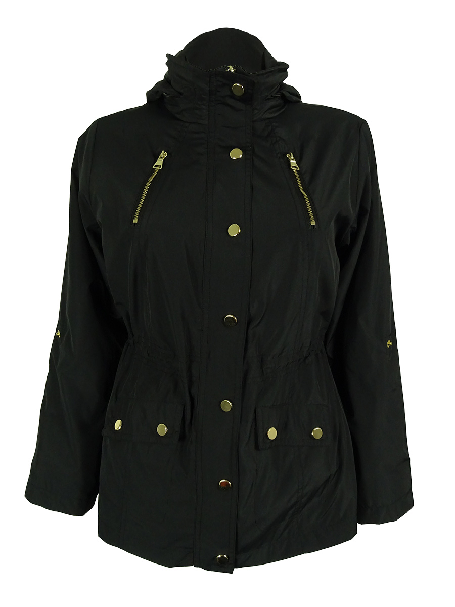 black hooded anorak jacket