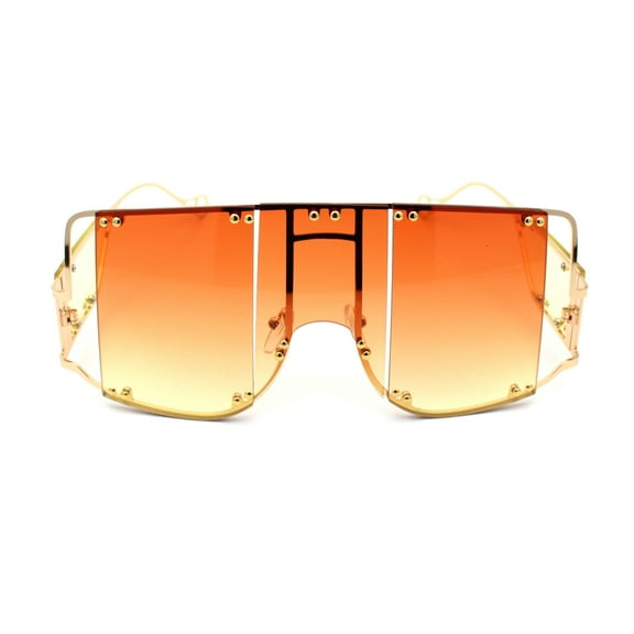 Flashy Oversize Metal Stud Mob Luxury Panel Lens Sunglasses Gold Orange Yellow