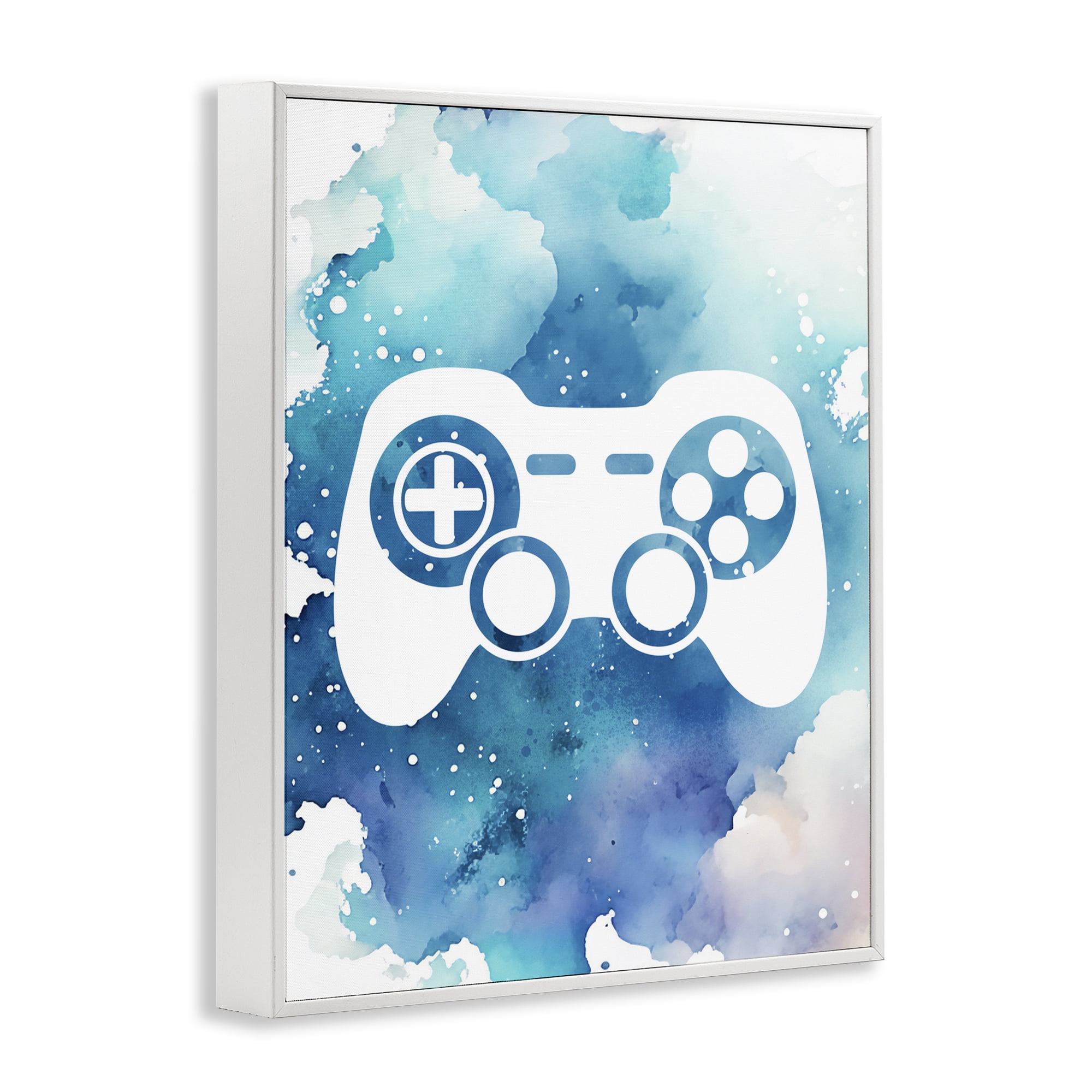 Blue Controller Splatter White Framed Giclee Art, design by Marcus Prime