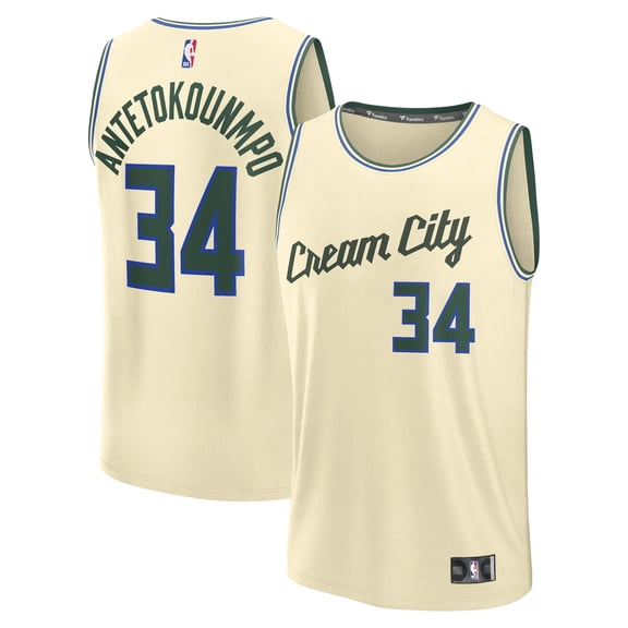 Youth Fanatics Giannis Antetokounmpo Cream Milwaukee Bucks 2025/26 City Edition Fast Break Jersey