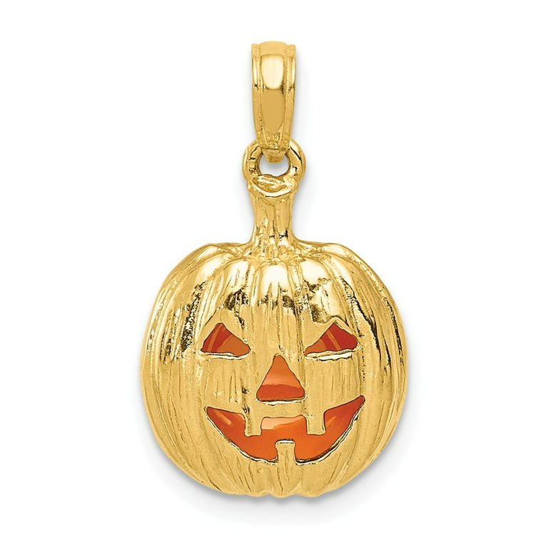 Real 14kt Yellow Gold Enameled Inside 3-D Cut-Out Pumpkin Pendant; for  Adults and Teens; for Women and Men