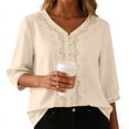 thumbnail image 6 of Womens Tops Embroidery Elbow Length Sleeve T-Shirts for Women Button Down V Neck Summer Dressy Casual Tshirts, 6 of 7