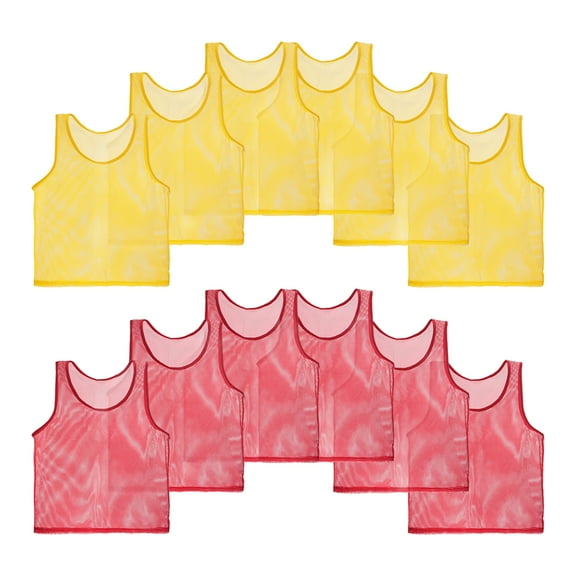 Unique Bargains Lot de 12 Pennies de Soccer, Gilets de Mêlée en Maille d'Entraînement en Polyester pour Maillot de Soccer, Sports d'Équipe, Jaune, Rouge