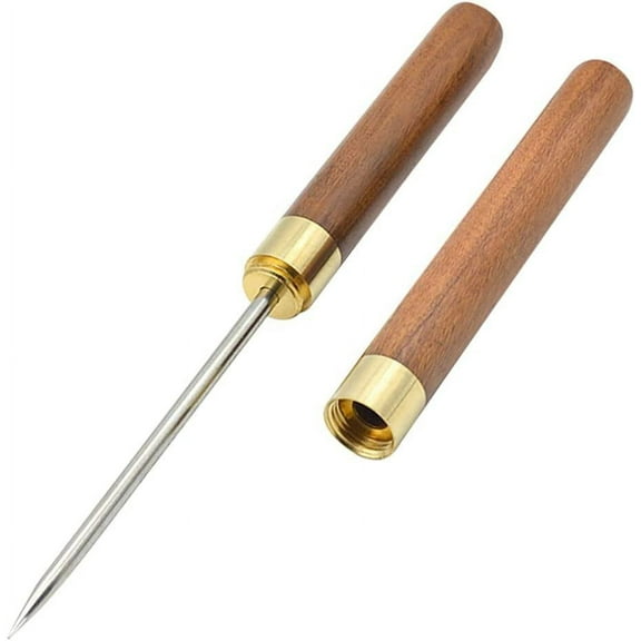Stainless Steel Ice Picks, 9.06 x 0.7 x 0.7 inch Ice Picks Sturdy for Breaking Ice with Safe Cover Wooden Handle Easy to Grip Ice Pick Tool for Kitchen, Bars, Bartender, Camping (Brown)
