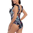thumbnail image 5 of Yiaed Flowers ad Butterflies Print Women's Ruffled One Piece Swimsuit V Neck Swimwear Slimming Monokini for Woman-Large, 5 of 8