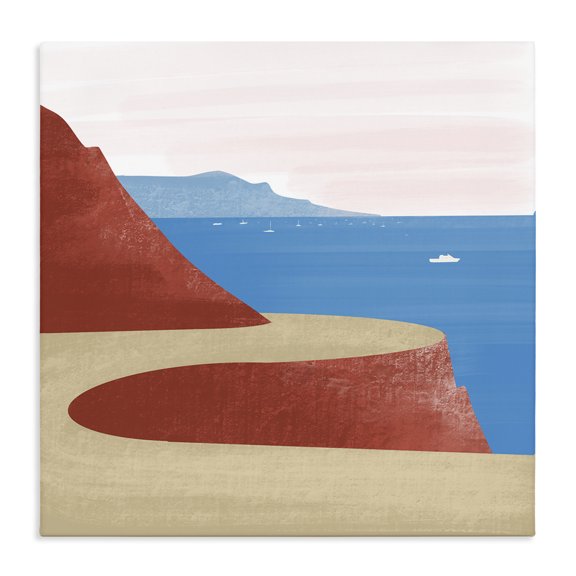 Stupell Industries Tropical Tall Cliffside Traveling Road Coastal Marine Boats Landscape Canvas Art, 17 x 17, by Arctic Frame