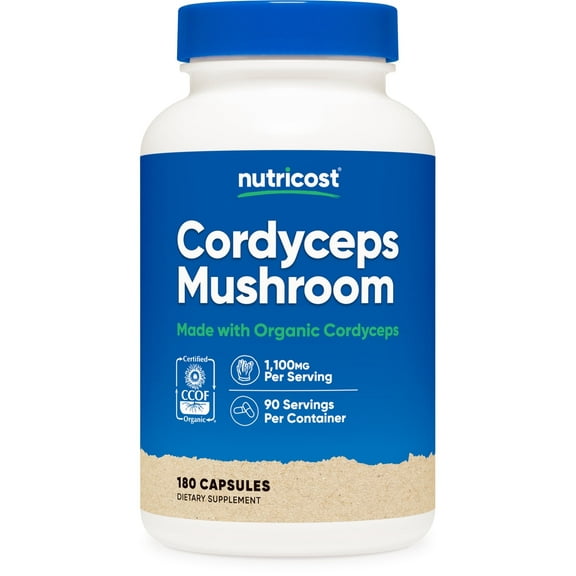 Nutricost Cordyceps Mushroom Capsules 1100mg, 180 Capsules, 90 Serv - Organic Supplement