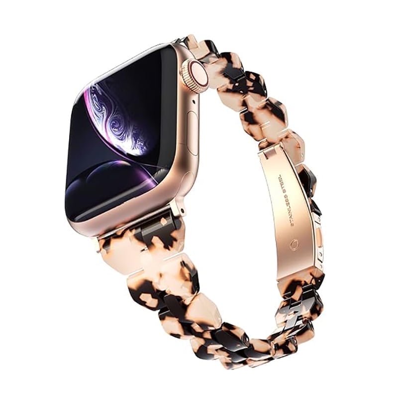 ZSOU Skinny Rounded Resin Link Watch Band for Apple Watch 42mm(Series 1-3)/44/45/46/49mm - White Color Tortoise