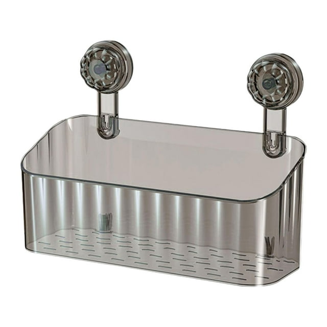 Cesta de ducha organizador con ventosa montado en la pared con orificios de drenaje estante de almacenamiento para dormitorio apartamento baño Gris