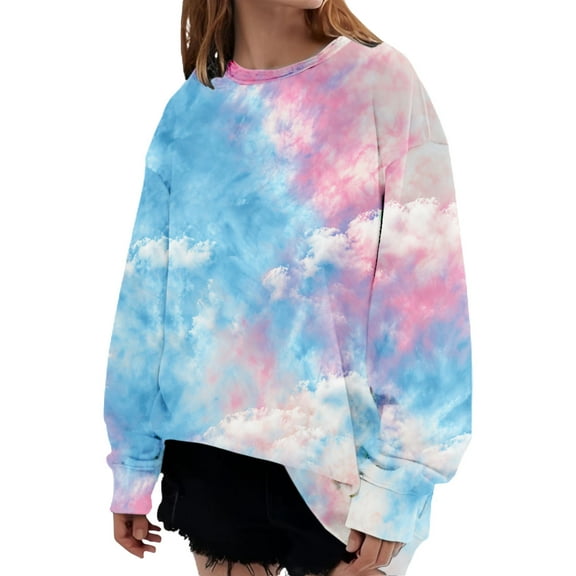 Bovemsi Womens Sweatshirts Fashionable Autumn And Winter Casual Tie Dye Pattern Long Sleeved Loose Top Fall Fashion Outfits 2025 Clothes