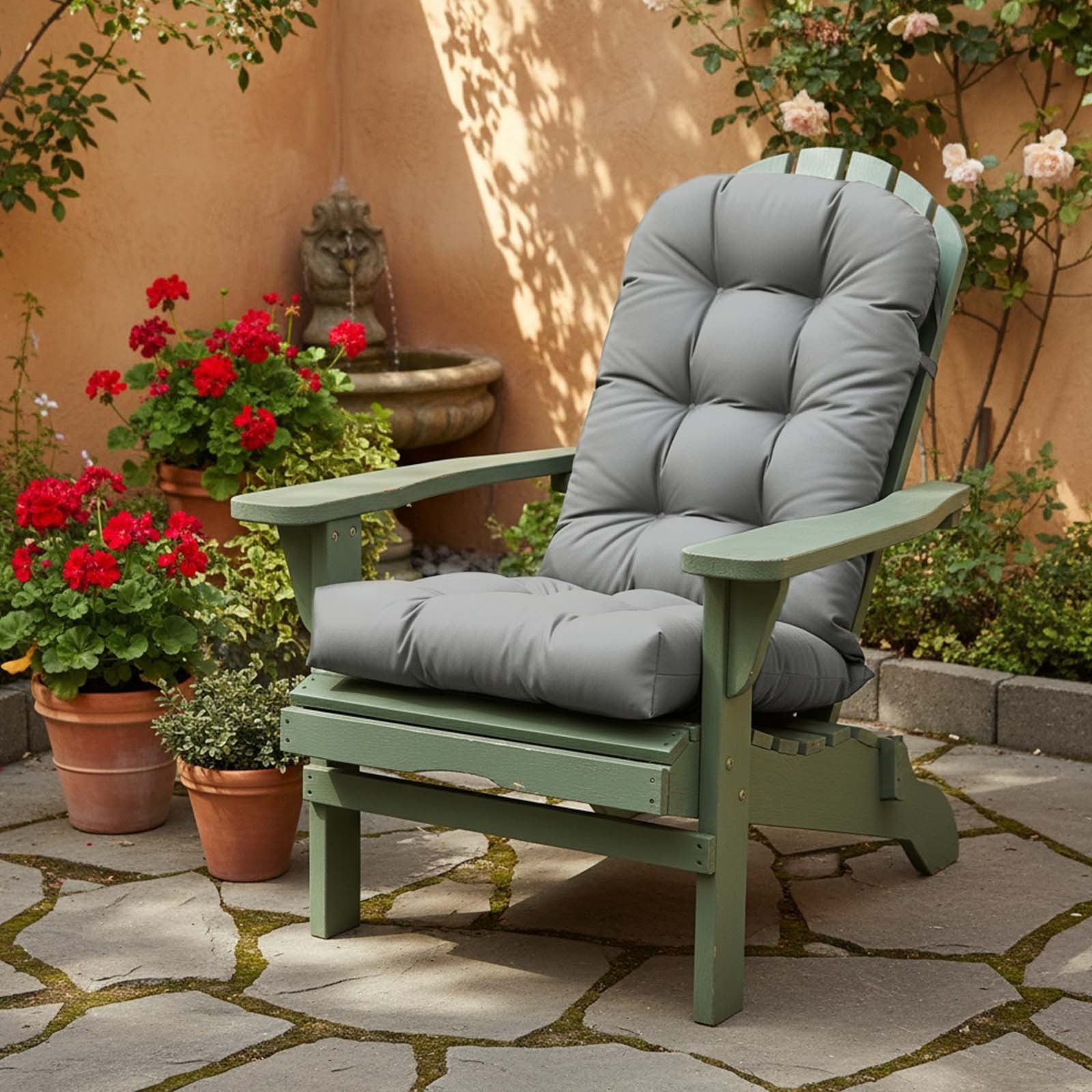 TOPCHANCES Outdoor Adirondack Chair Cushion with Ties, Water-Resistant Oxford Fabric High Back Rocking Chair Cushions (Light Gray)