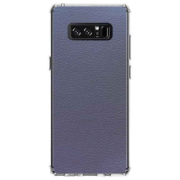 DistinctInk Clear Shockproof Hybrid Case for Samsung Galaxy Note 8 - TPU Bumper, Acrylic Back, Tempered Glass Screen Protector - Dark Grey Faux Leather Print Design - Printed Leather Image