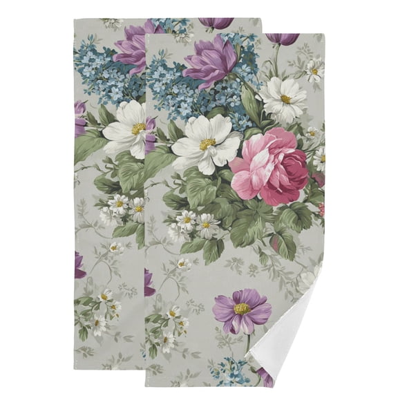 Purple White Pink Florals Vintage Hand Towel Absorbent Bath Towels for Bathroom Sports Gym 28" x 14" Set of 2