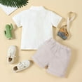 thumbnail image 4 of FAOWME Boys Linen Blend Short Sleeve Shirt Shorts Sets Casual Summer 2PCS Outfits With Collar & Solid Colors Beige 4-5 Years, 4 of 5