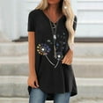 thumbnail image 2 of T-Shirt Long à Manches Courtes Col en V Imprimé Décontracté pour Femmes Grande Taille, 2 of 5