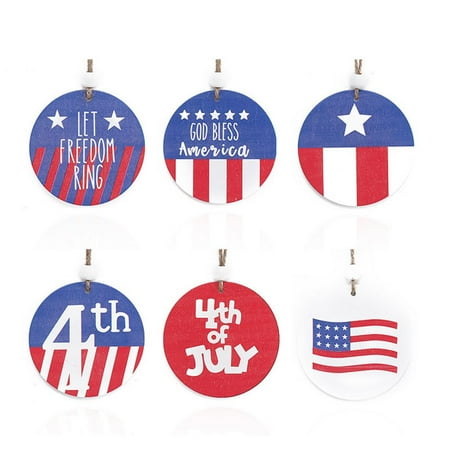 

Fovolat 6Pcs 4th of July Ornaments - Patriotic American Flags Wooden Pendants - 7x7 cm Round Wooden Slices Hang Decorations for Indoor Outdoor Independence Day Labor Day Party Decor