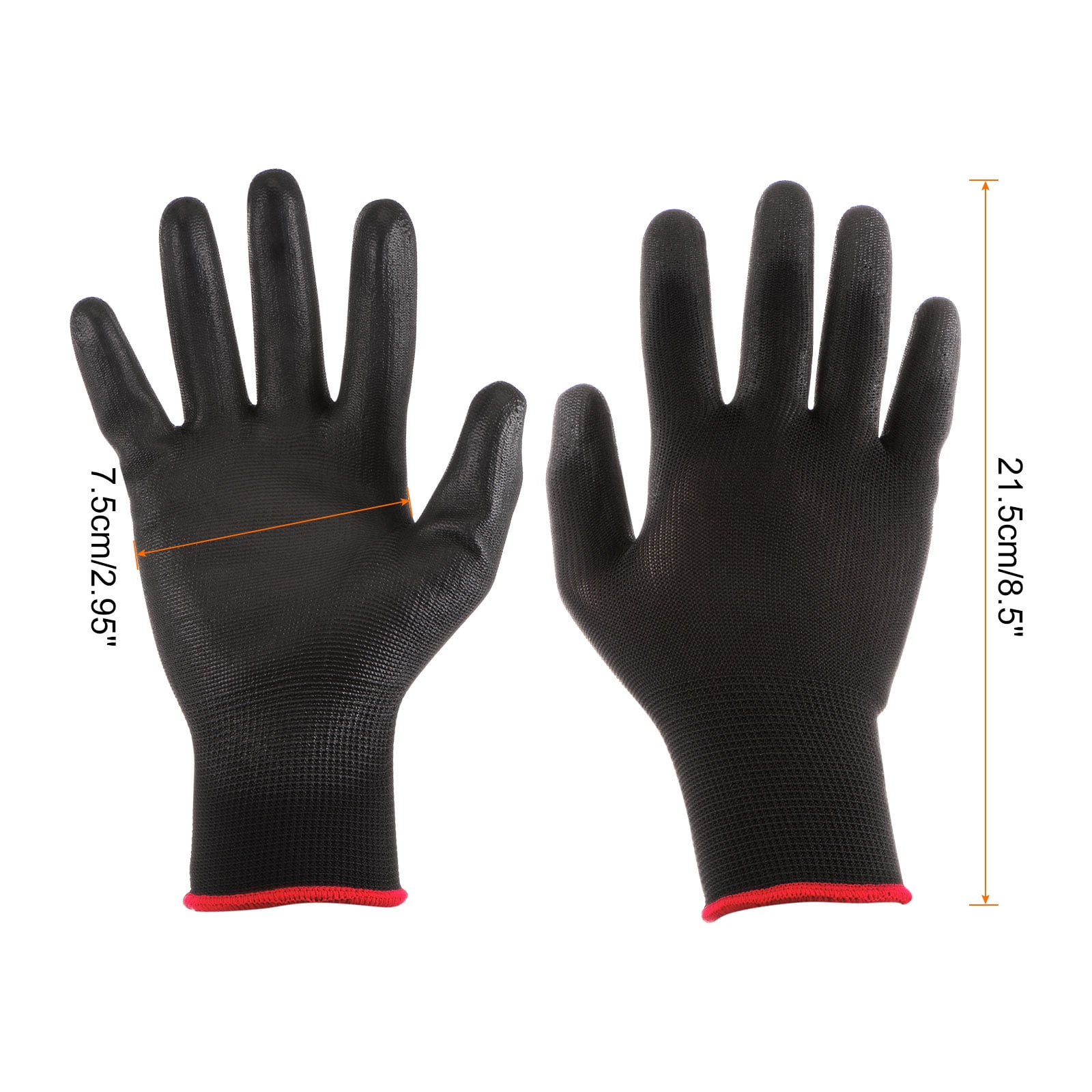 Unique Bargains 2 Pairs Non slip Safety Work Gloves 21.5cm Rubber Coated Nylon Gloves Small Black Red