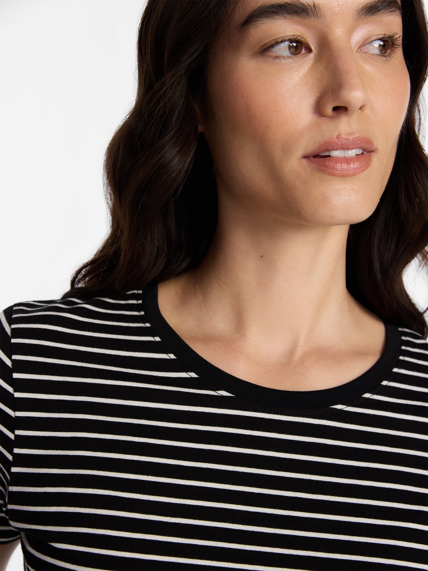 Time and Tru Women's Cotton Crewneck Tee with Short Sleeves, Sizes XS-XXXL